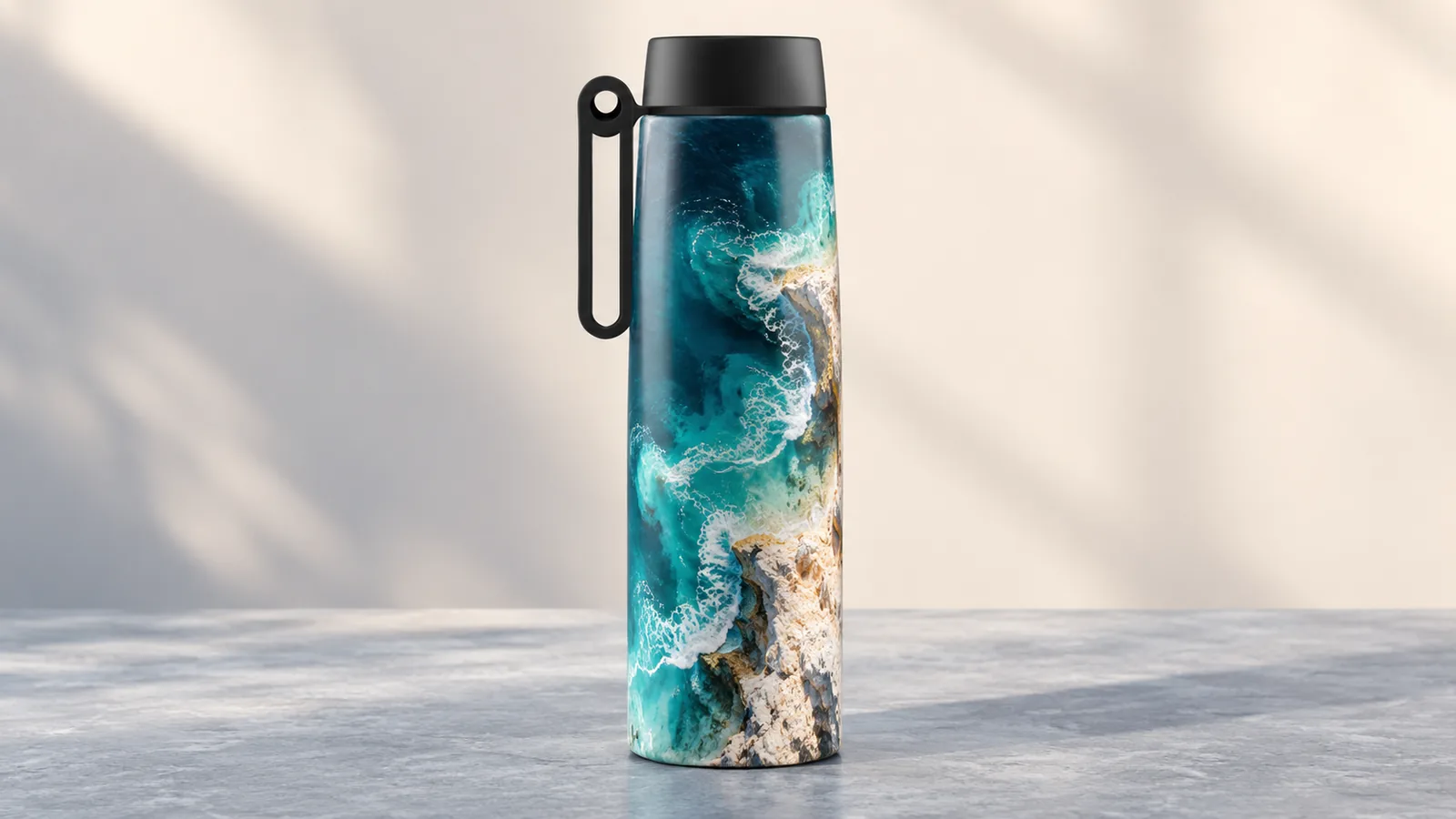 Borraccia Chili Concept con decorazione fotografica a tutta superficie ispirata al mare.